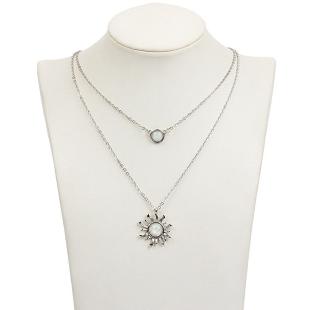 Silver Opal Iridescent Sun Layered Necklace